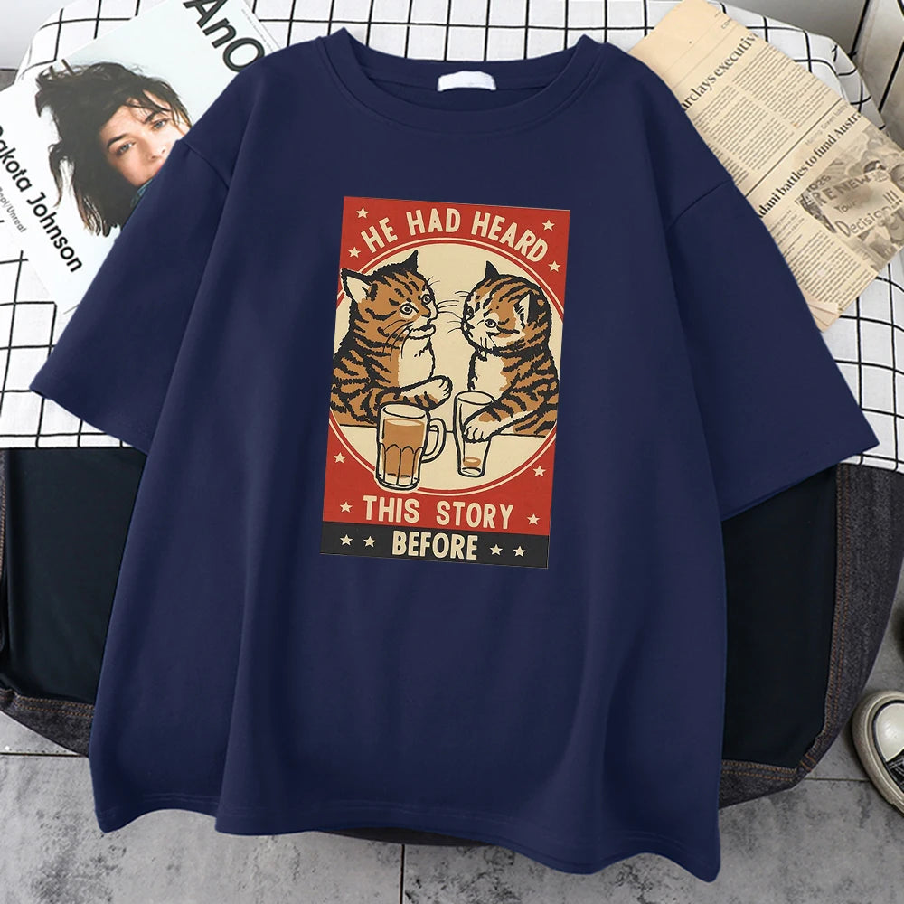 Cute Cat Beer Print T-Shirt