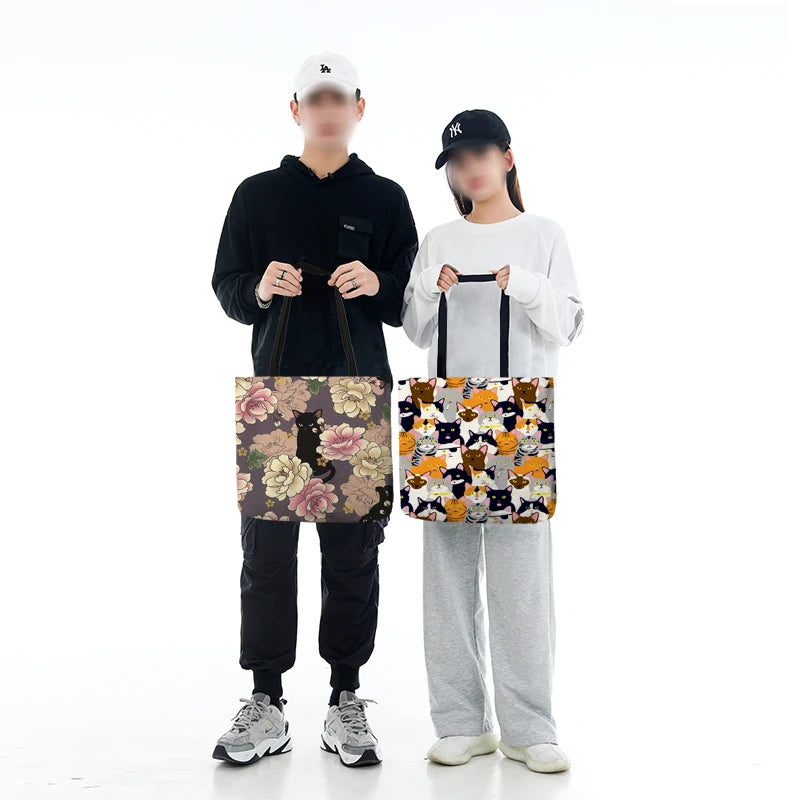 Floral Cat Linen Tote Bag