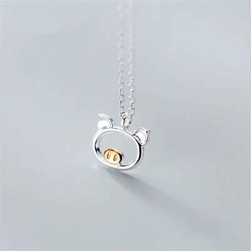 Cute Piglet Sterling Silver Necklace