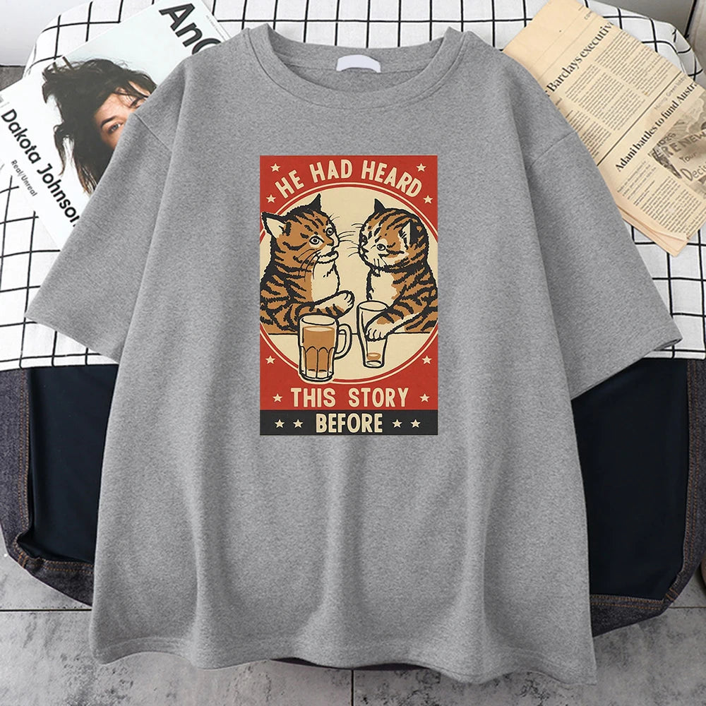 Cute Cat Beer Print T-Shirt