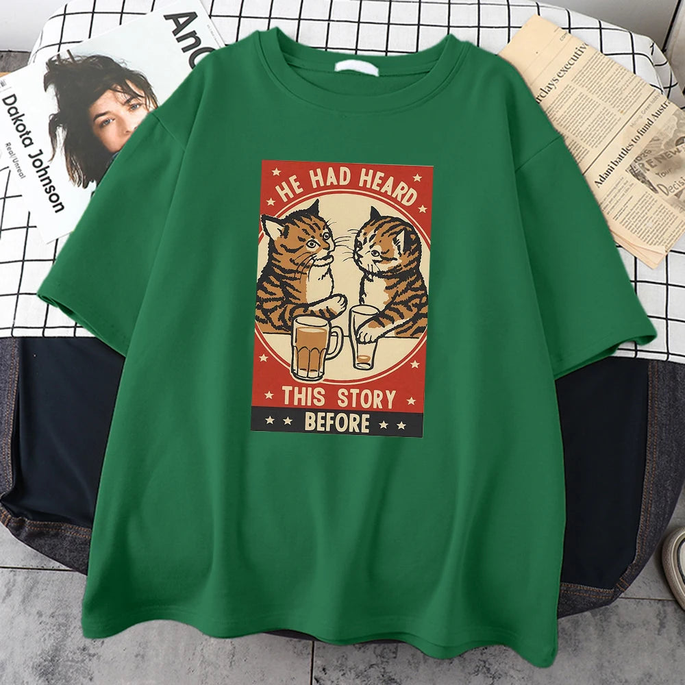 Cute Cat Beer Print T-Shirt
