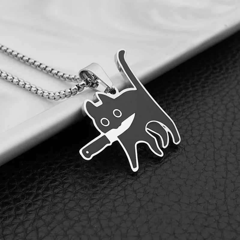 Hip Hop Knife Cat Necklace