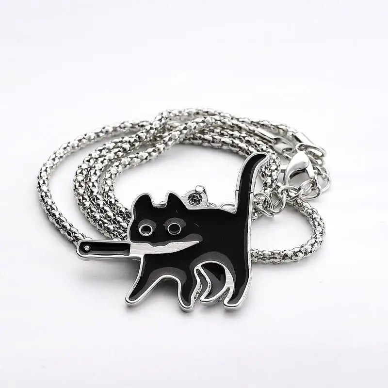 Hip Hop Knife Cat Necklace