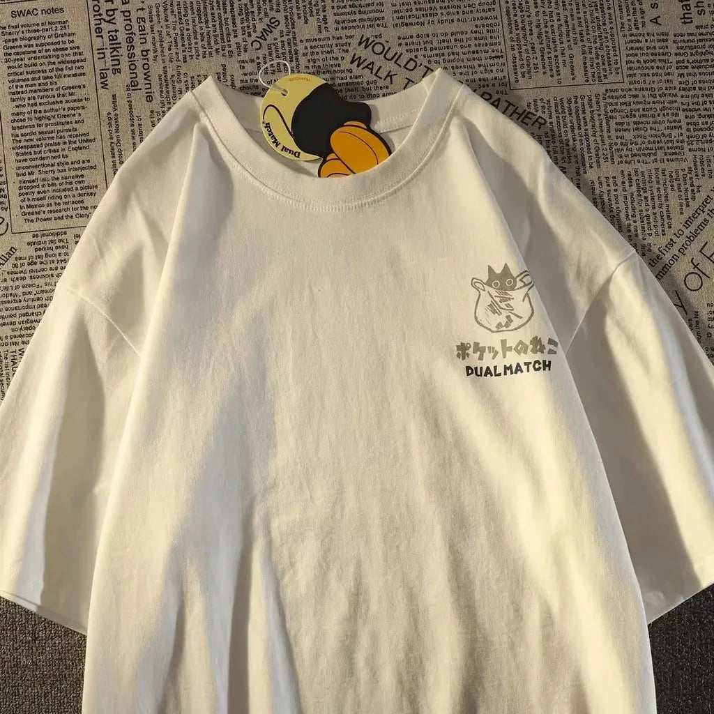 Retro Pocket Cat Cartoon T-Shirt
