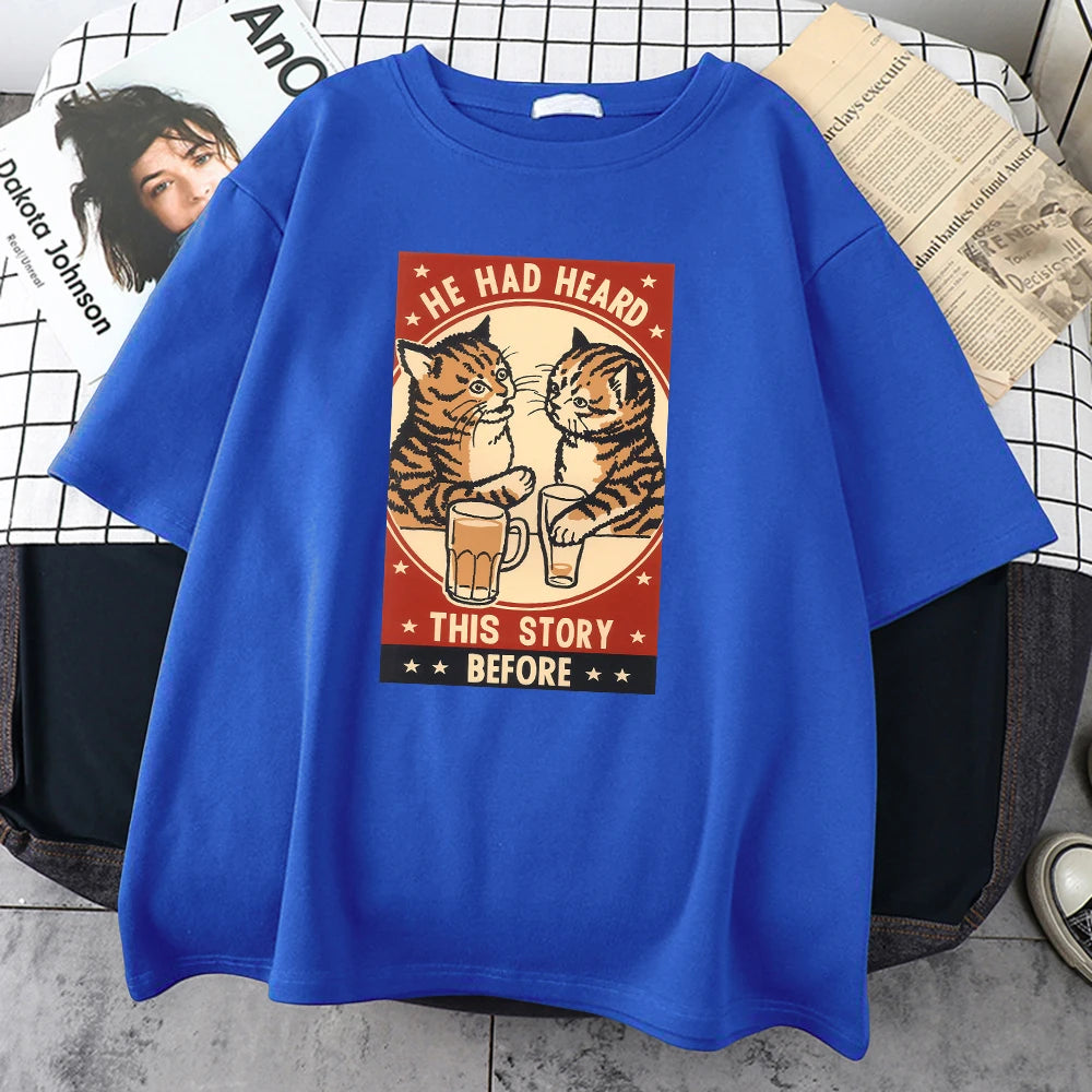 Cute Cat Beer Print T-Shirt