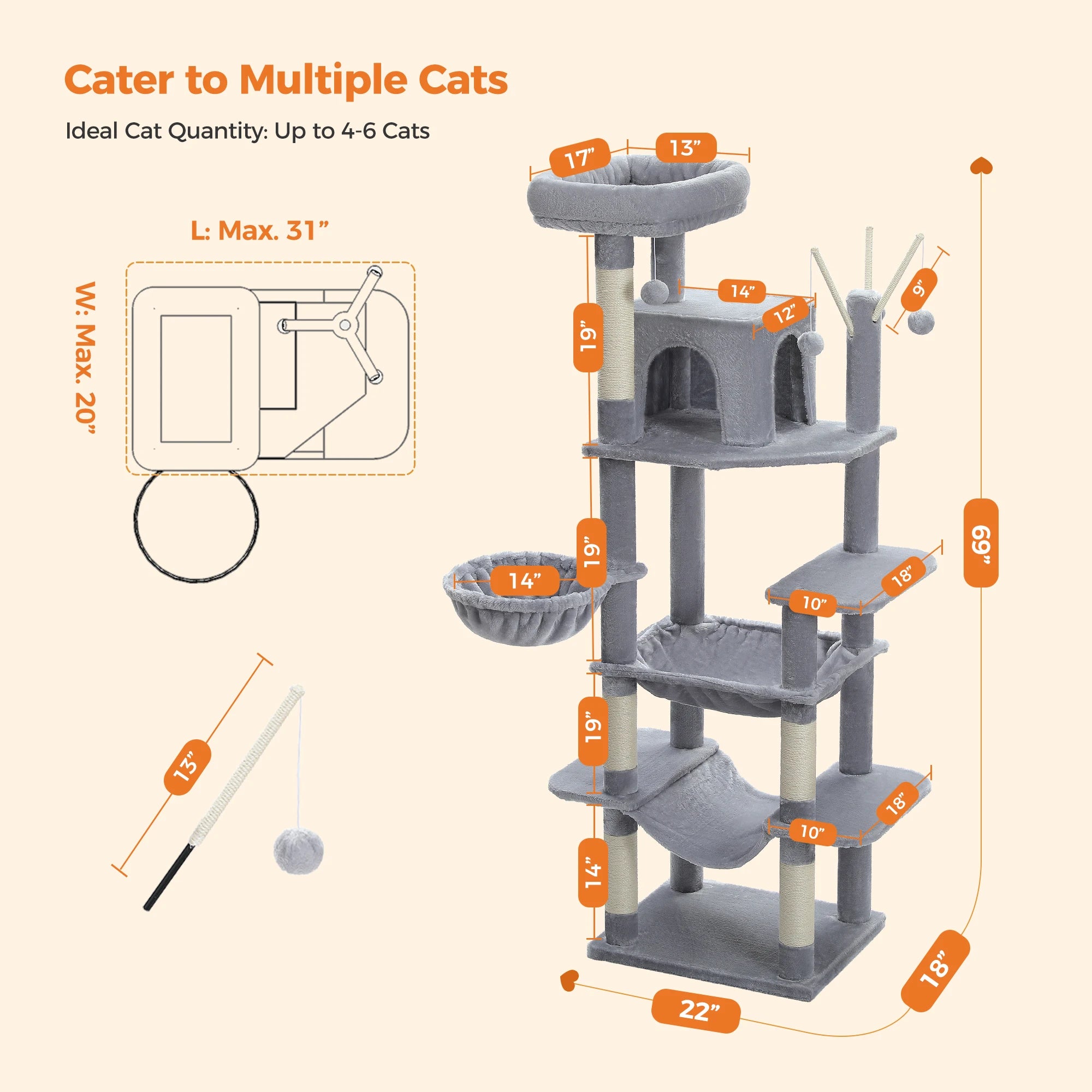 Large Cat Tree with Big Hammock