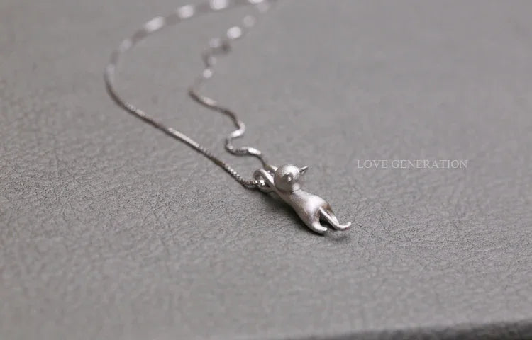 Sterling Silver Cute Cat Necklace