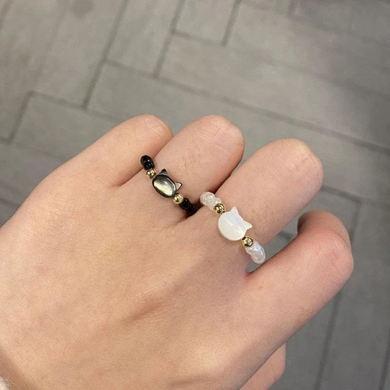 Moonstone Obsidian Cat Ring