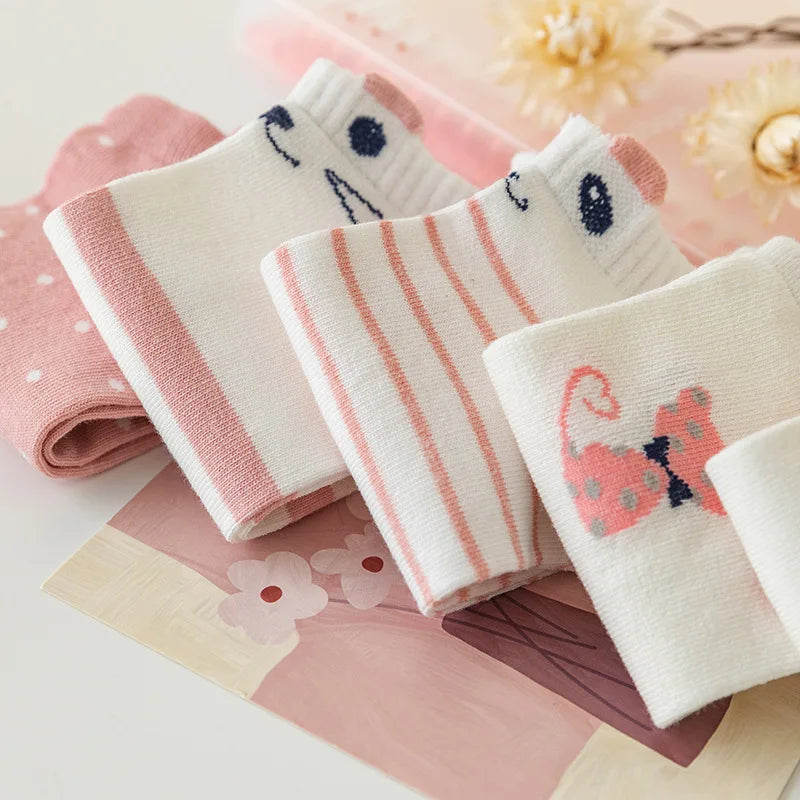 Cute Pink Cat Socks Set