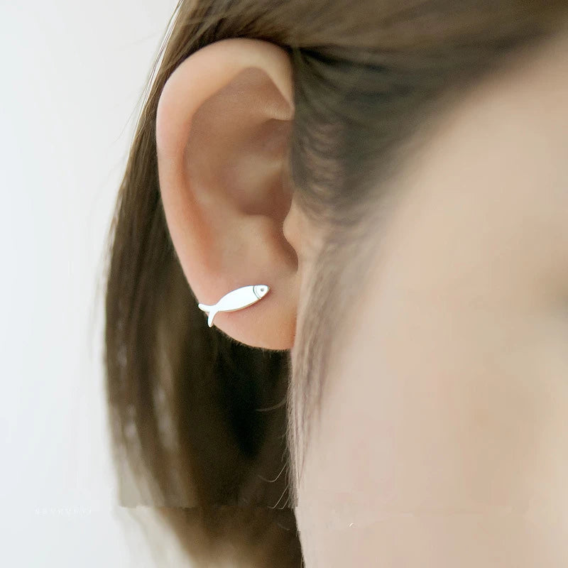 Sterling Silver Cat Fish Stud Earrings