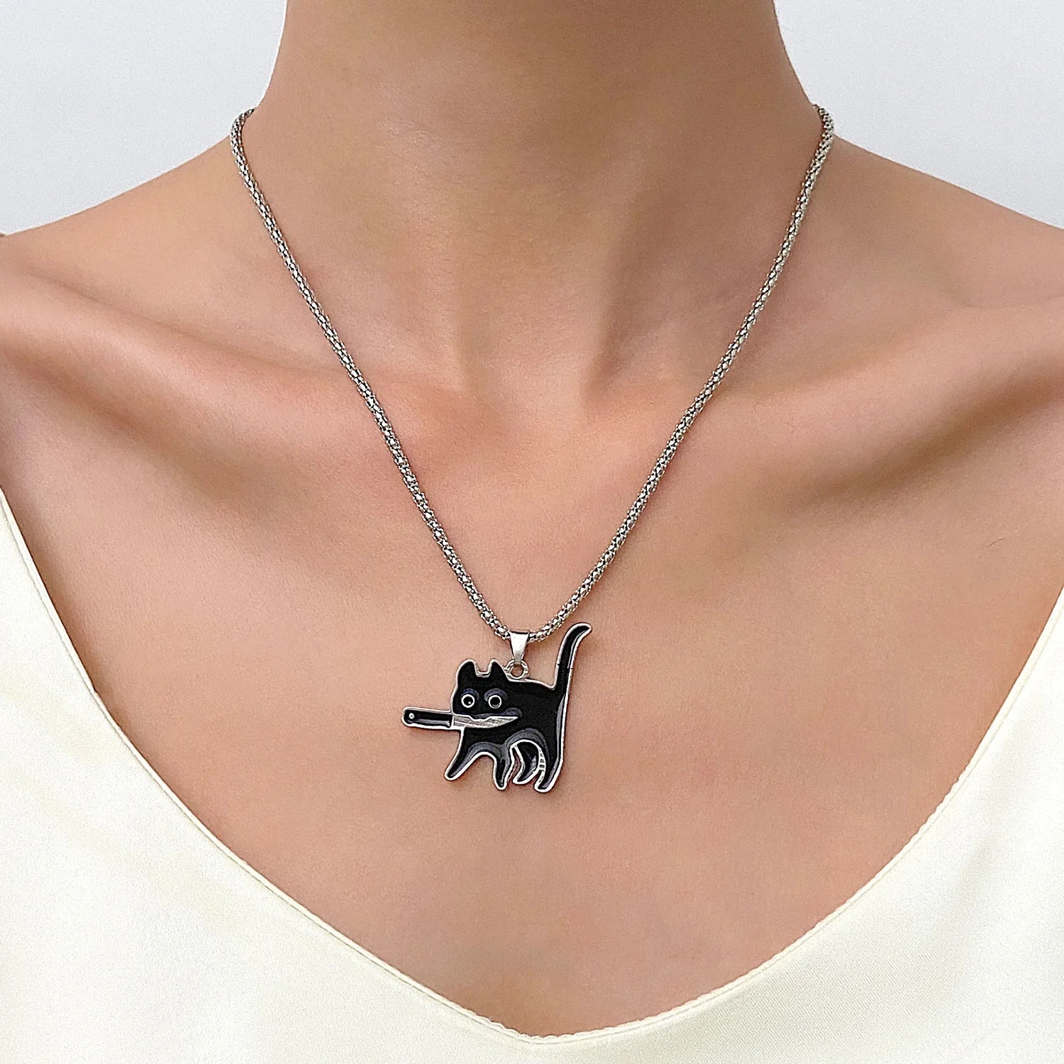 Hip Hop Knife Cat Necklace