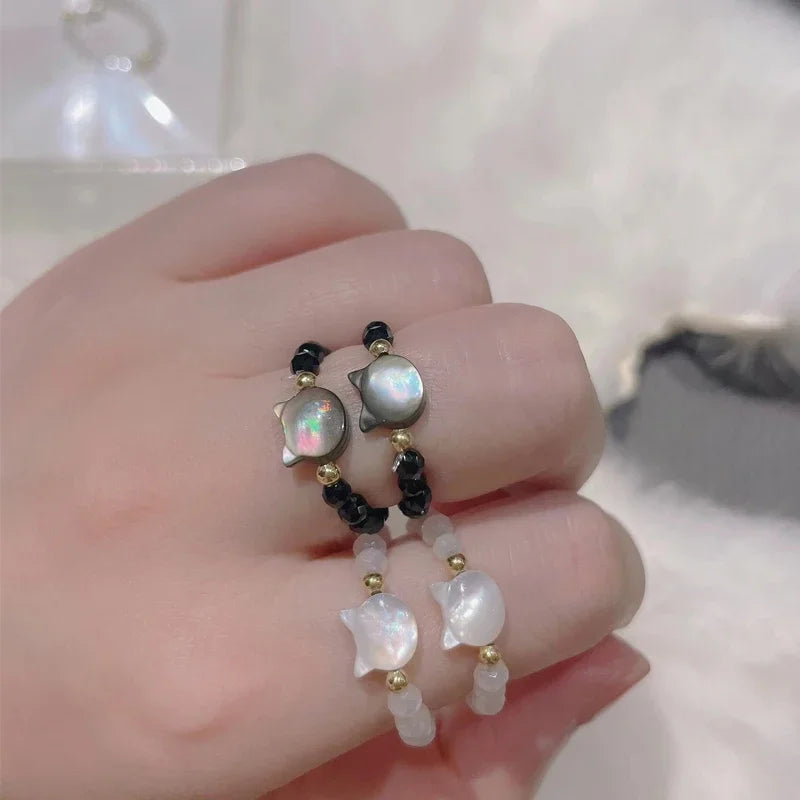 Moonstone Obsidian Cat Ring