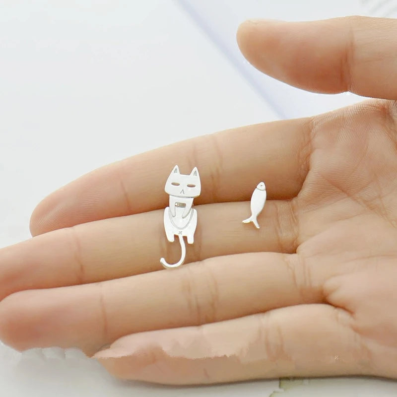 Sterling Silver Cat Fish Stud Earrings