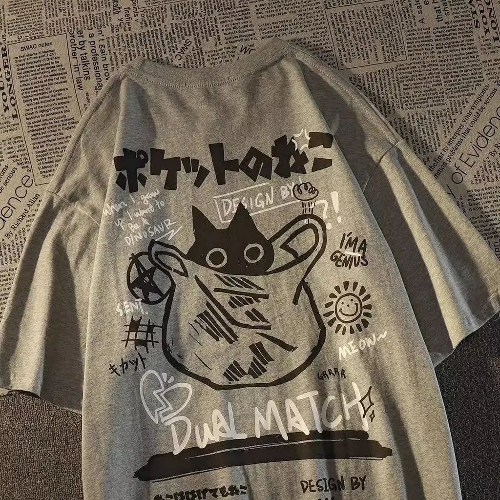 Retro Pocket Cat Cartoon T-Shirt