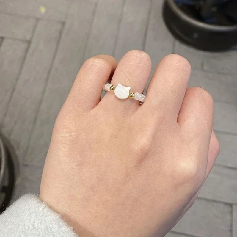 Moonstone Obsidian Cat Ring