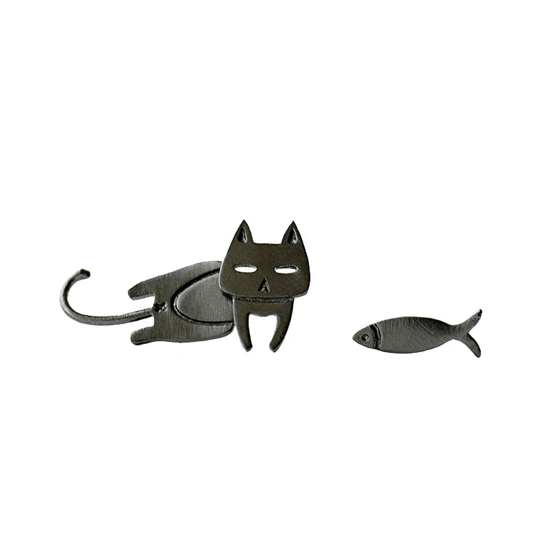 Sterling Silver Cat Fish Stud Earrings