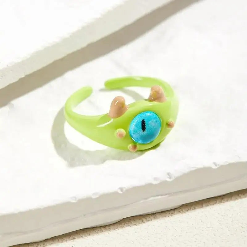 Cute Green Monster Cat Eyes Ring