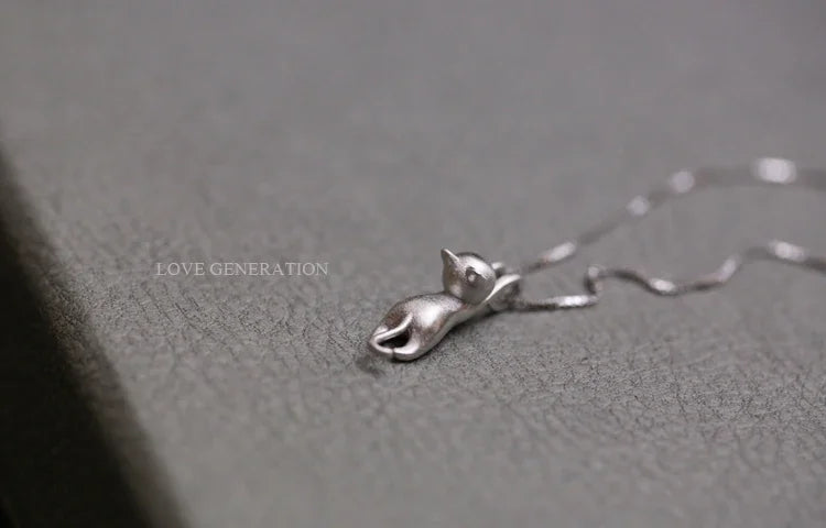 Sterling Silver Cute Cat Necklace