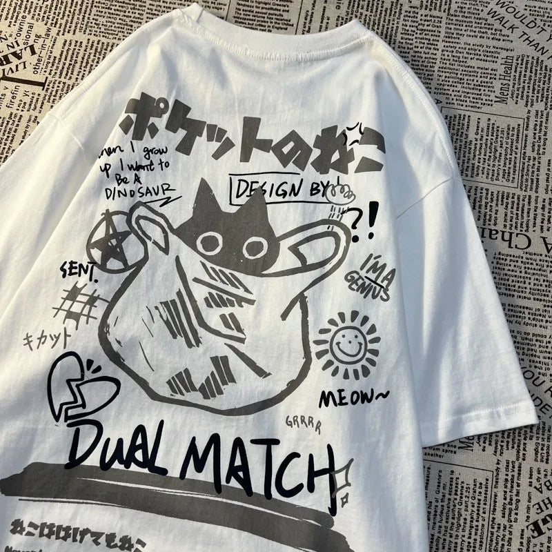 Retro Pocket Cat Cartoon T-Shirt
