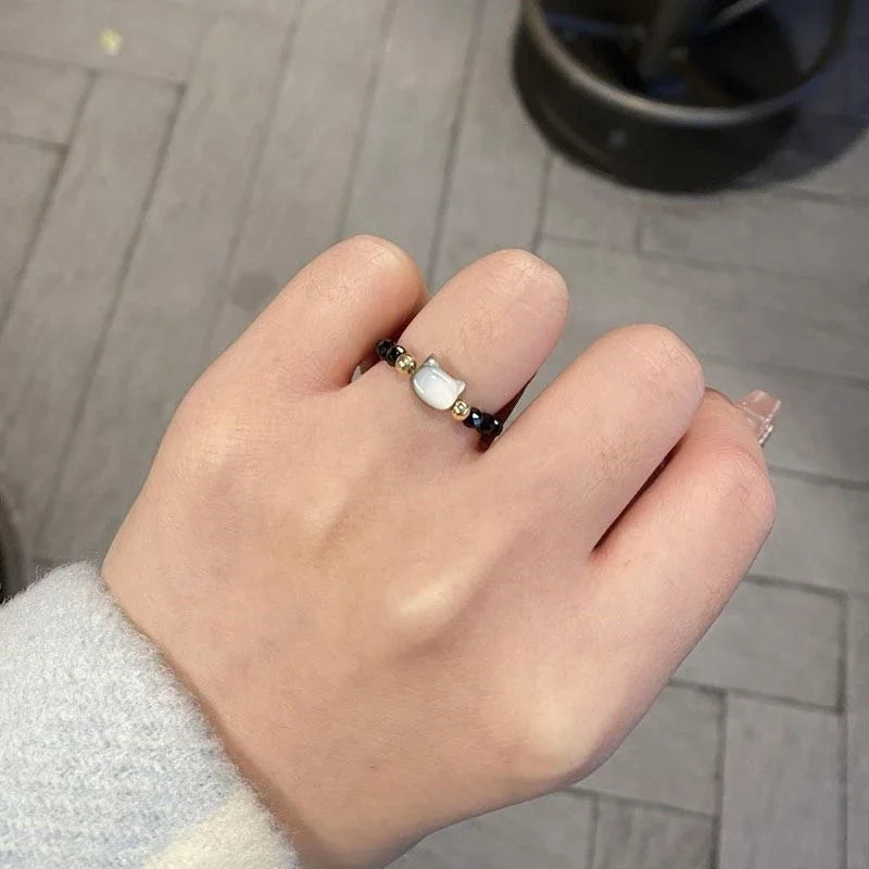 Moonstone Obsidian Cat Ring