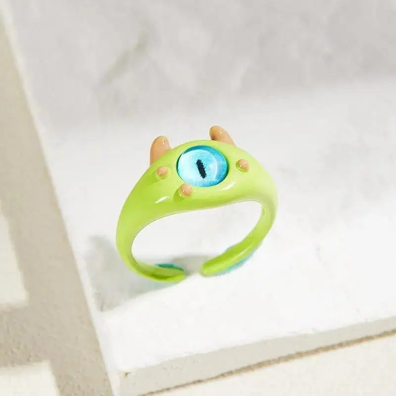 Cute Green Monster Cat Eyes Ring