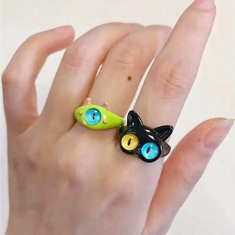 Cute Green Monster Cat Eyes Ring